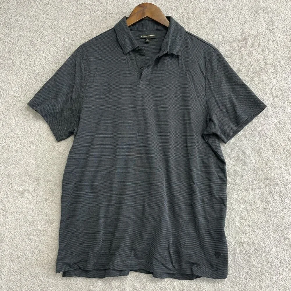 NWOT Banana Republic Men's L Cotton Polo Shirt Gray Striped Short Sleeve